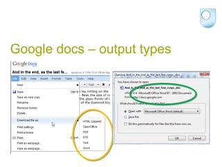 Google docs – output types 