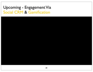 Upcoming - Engagement Via
Social CRM & Gamiﬁcation




                      89
 