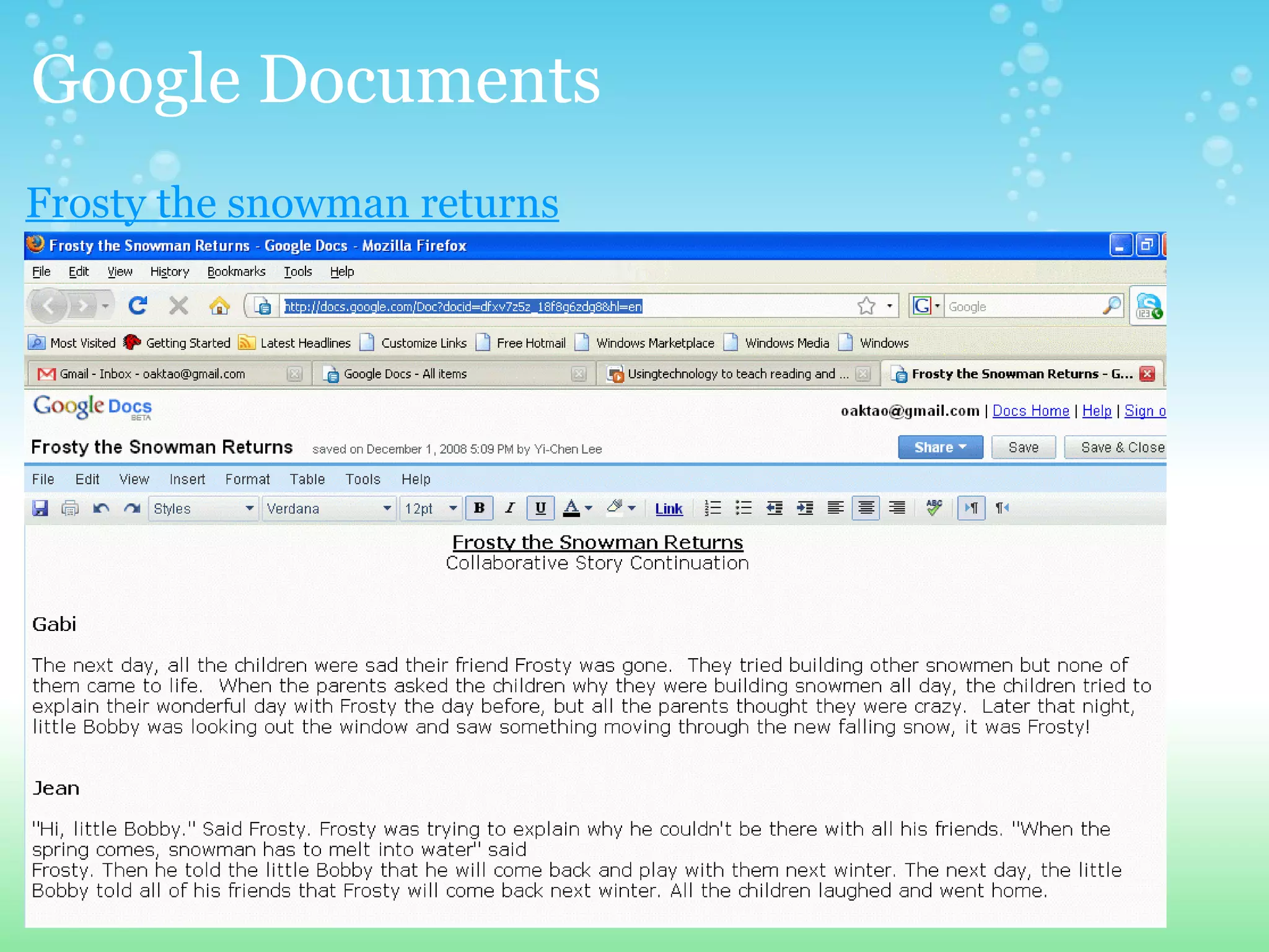 Google Documents   Frosty the snowman returns 