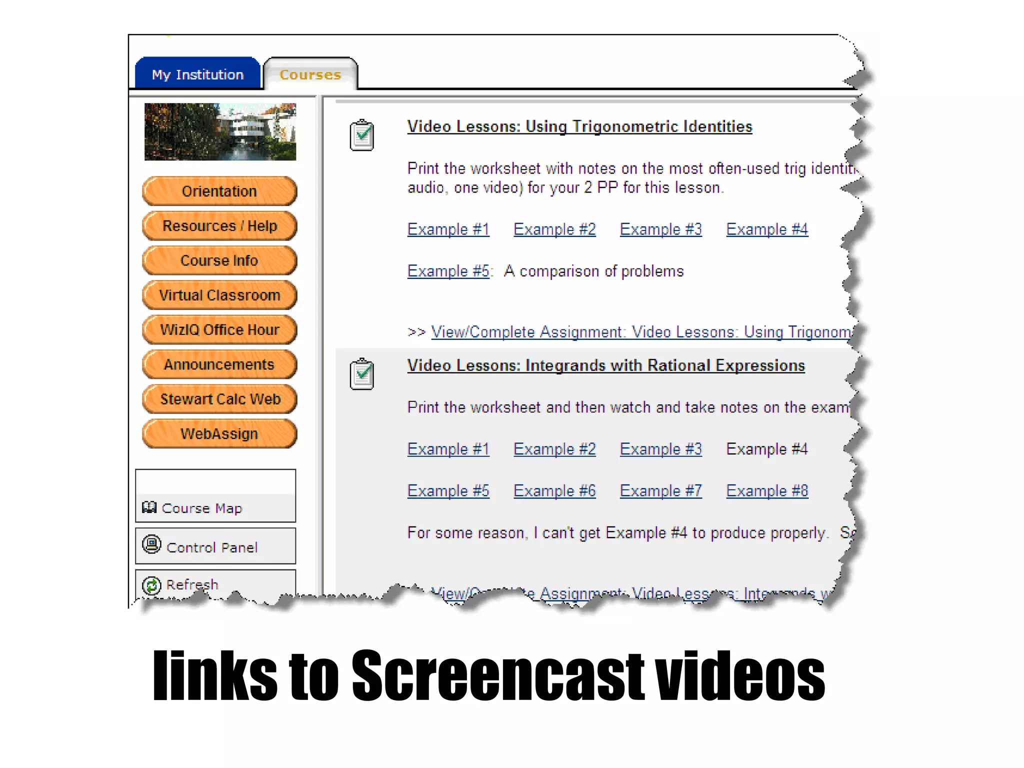 links to Screencast videos