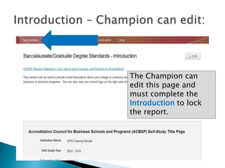Using the ACBSP Online Reporting Portal to Complete a Self Study | PPTX