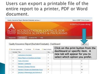 Using the ACBSP Online Reporting Portal to Complete a Self Study | PPTX
