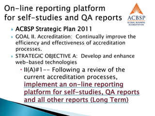 Using the ACBSP Online Reporting Portal to Complete a Self Study | PPTX