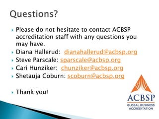 Using the ACBSP Online Reporting Portal to Complete a Self Study | PPTX