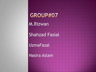 M.Rizwan

Shahzad Fasial

UzmaFazal

Nasira Aslam
 