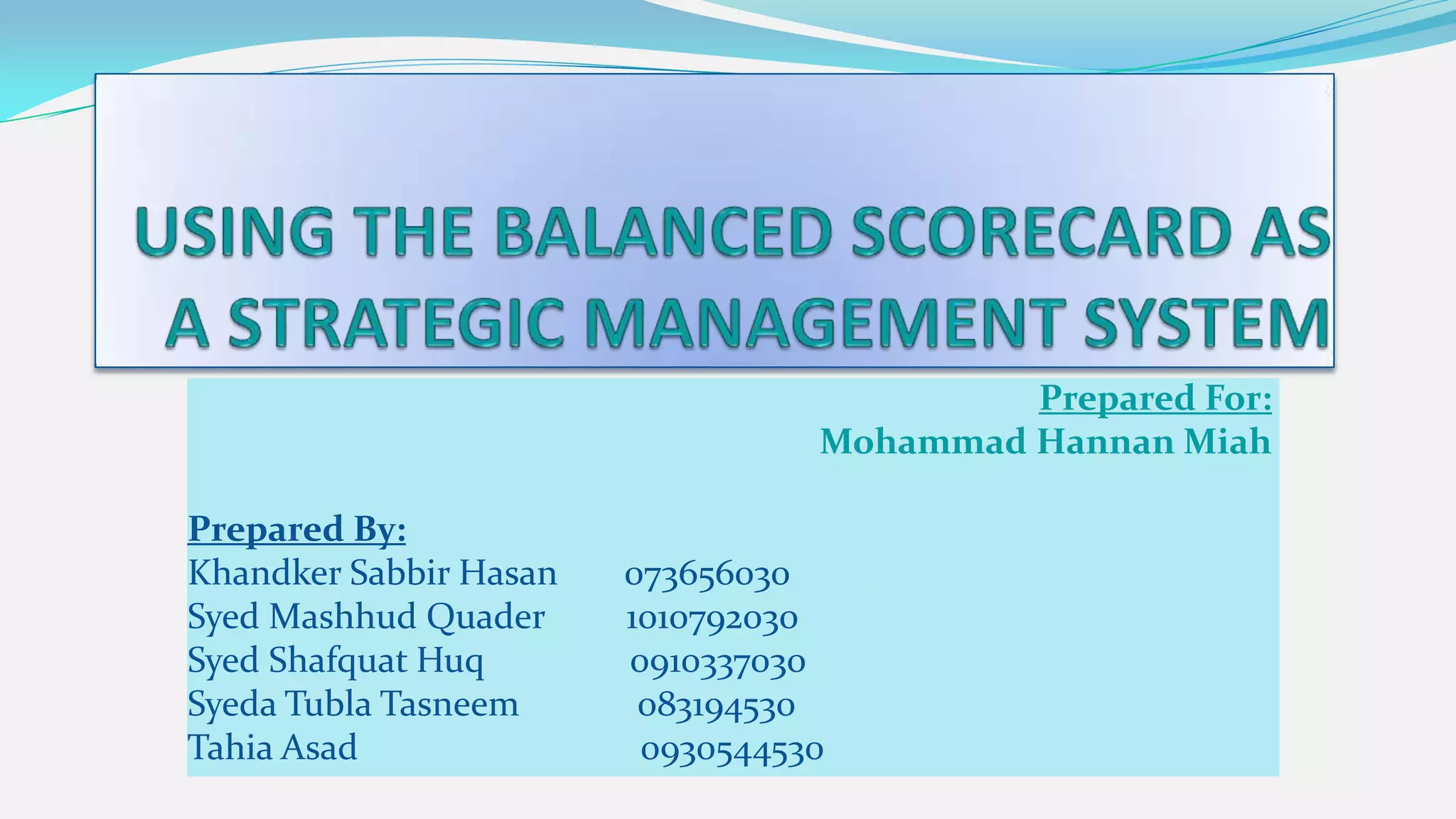 Using the balanced scorecard as a strategic management | PPTX
