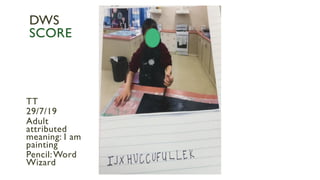 TT
29/7/19
Adult
attributed
meaning: I am
painting
Pencil:Word
Wizard
DWS
SCORE
 