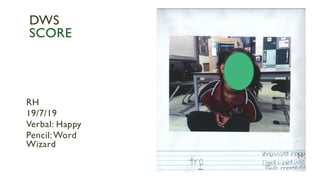 RH
19/7/19
Verbal: Happy
Pencil:Word
Wizard
DWS
SCORE
 