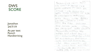 Jonathan
24/7/19
As per text
Pencil:
Handwriting
DWS
SCORE
 