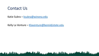 Contact Us
Katie Subra – ksubra@winona.edu
Kelly La Venture – Klaventure@bemidjistate.edu
 