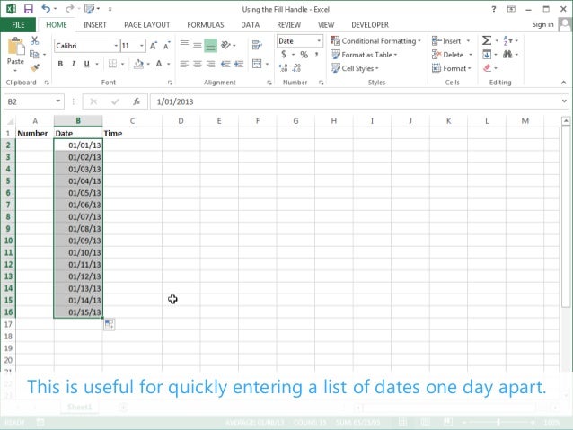 Using the Fill Handle - Excel 2013 Tutorial