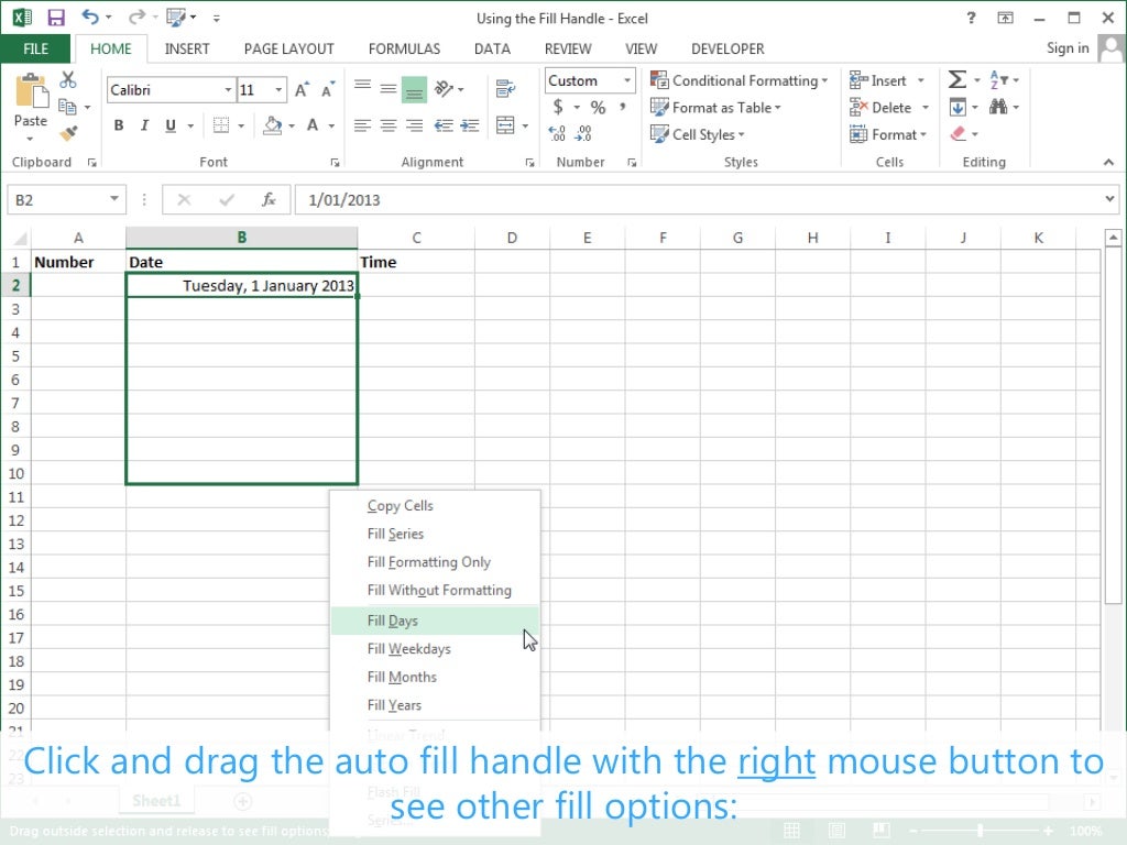 Using the Fill Handle Excel 2013 Tutorial