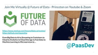 2
Join Me Virtually @ Future of Data - Princeton on Youtube & Zoom
@PaasDev
https://www.meetup.com/futureofdata-princeton/
https://github.com/tspannhw
From Big Data to AI to Streaming to Containers to
Cloud to Analytics to Cloud Storage to Fast Data to
Machine Learning to Microservices to ...
 
