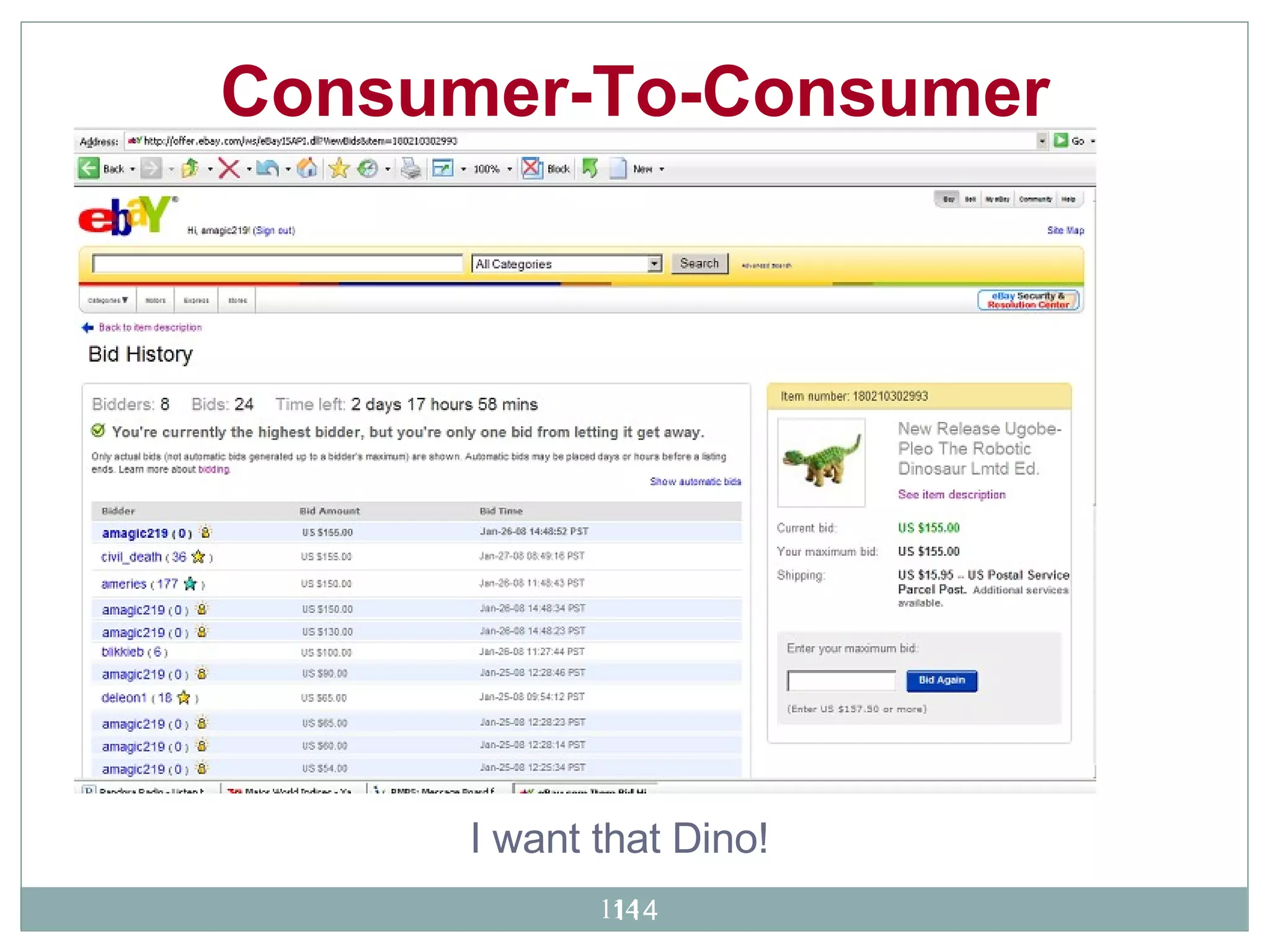 Consumer-To-Consumer   I want that Dino! 