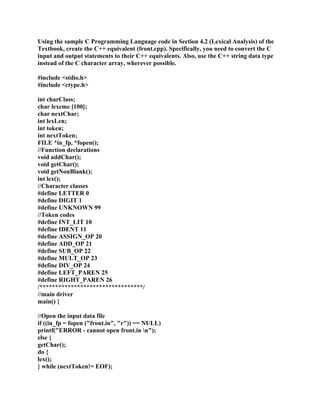 Using the sample C Programming Language code in Section 4-2 (Lexical A.pdf