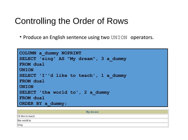 Using the set operators