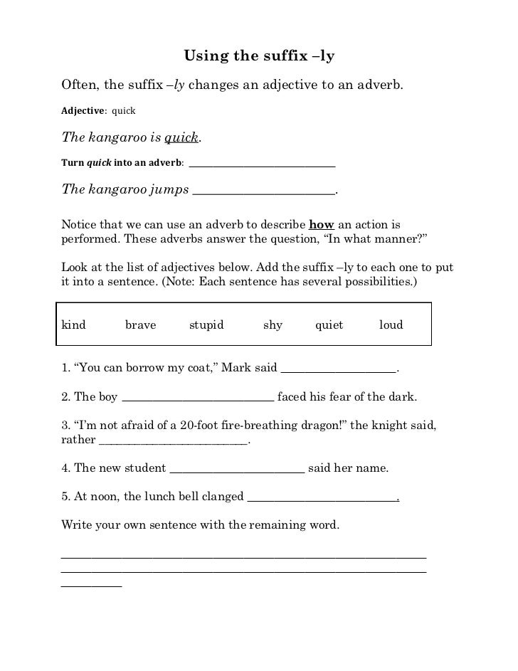 Using the suffix –ly
