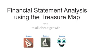 Financial Statement Analysis
using the Treasure Map
Part 1

Its all about growth
Analyze

Discover

Surprise

 