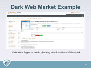 Dark Web Market Example
16
Fake Web Pages to use in phishing attacks – Bank of Montreal
 