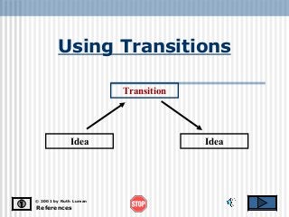 Using Transitions
Idea Idea
Transition
References
© 2001 by Ruth Luman
 