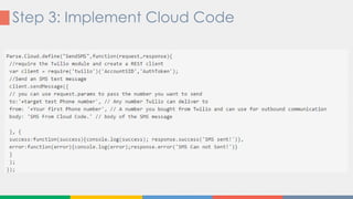 Send SMS using twilio with cloud code | PPT