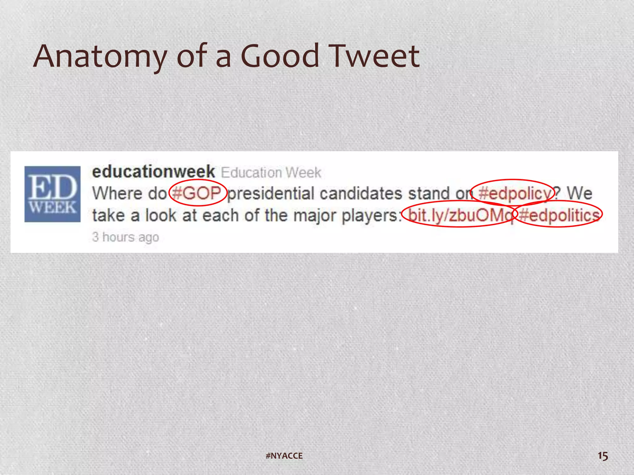 Shortened URLS
• http://ipadeducators.ning.com/profiles/blogs/preparing-your-
school-for-an (73 characters)
• http://bit.ly/YZ8Jlk (20 characters)
15#VAILL
 