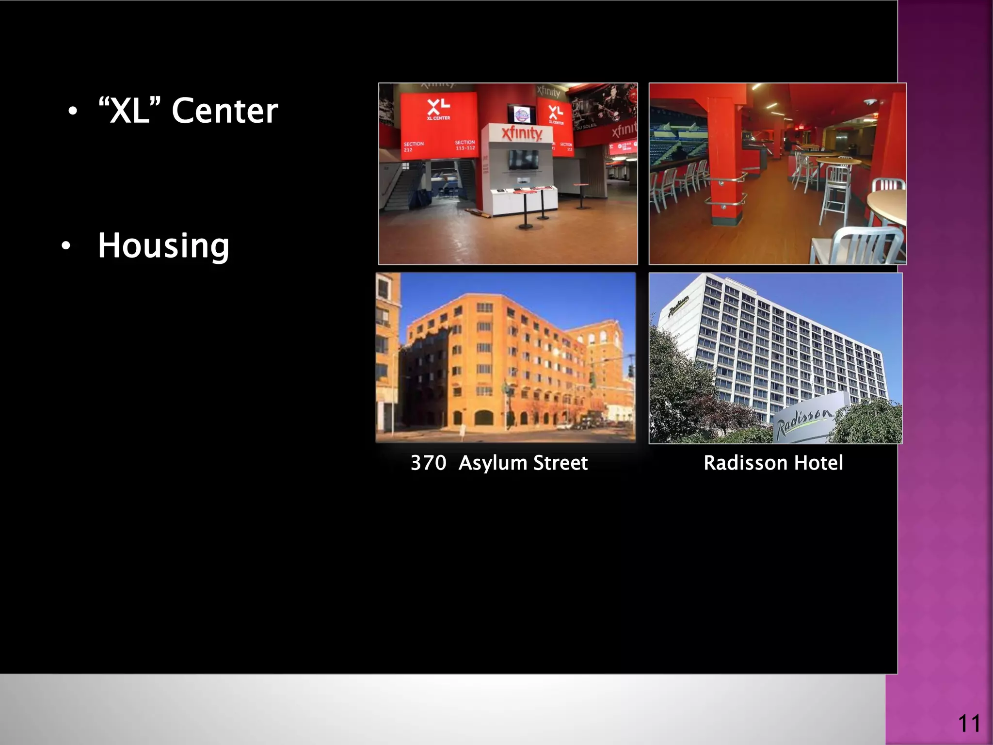PROJECTS IN PIPELINE
• “XL” Center
370 Asylum Street
11
Radisson Hotel
• Housing
 