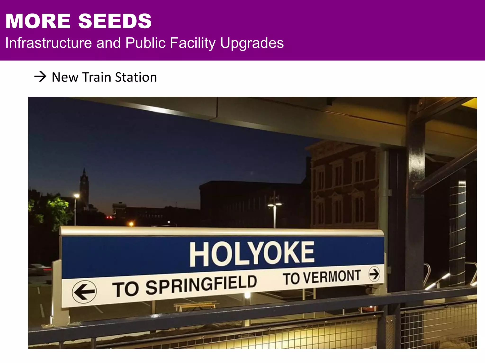 MORE SEEDS
Infrastructure and Public Facility Upgrades
 New Train Station
 