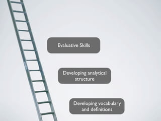 Evaluative Skills




  Developing analytical
       structure



        Developing vocabulary
           and deﬁnitions
 