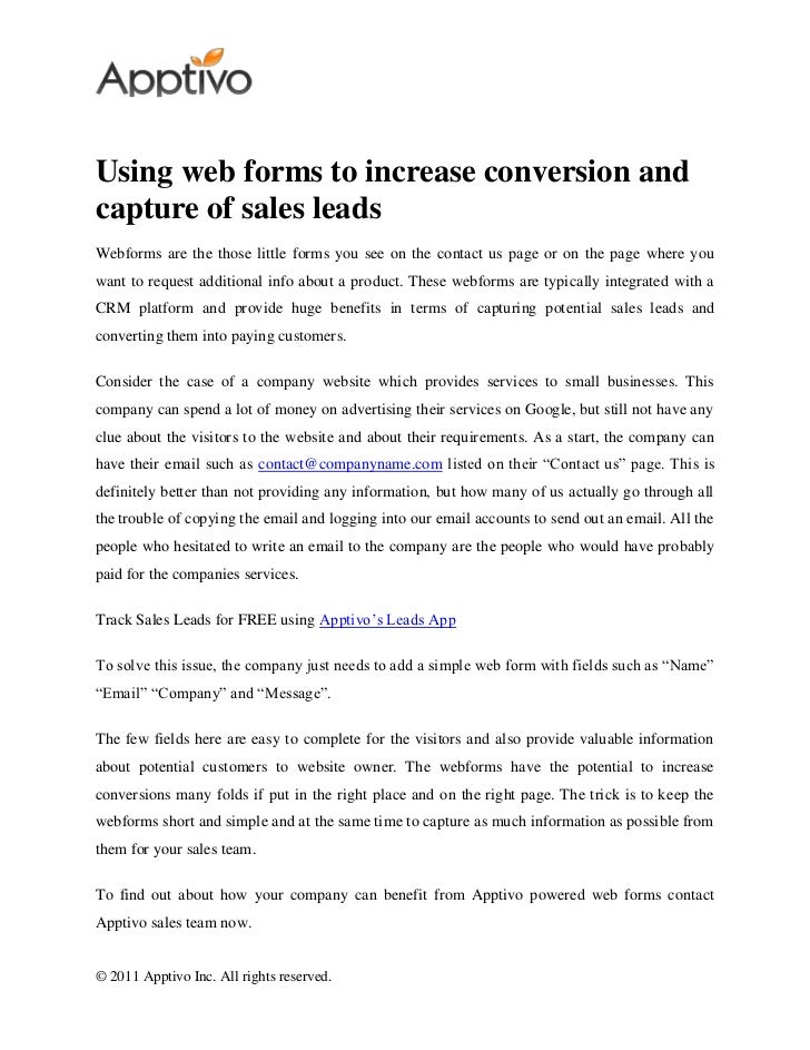 using web forms to increase conversion and capture of sales leads