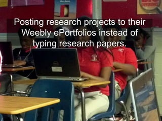 Weebly for Educators
Weebly Educator is a free website builder for educators
and has multiple uses:
– Post assignments
– Post class information
– Import files
– Import videos
– Import pictures
– Create links to other websites
– Create digital student portfolios
– Create classes and add students
– Collect assignments using the Digital Dropbox
 