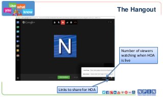 The Hangout

Number of viewers
watching when HOA
is live

Links to share for HOA

 