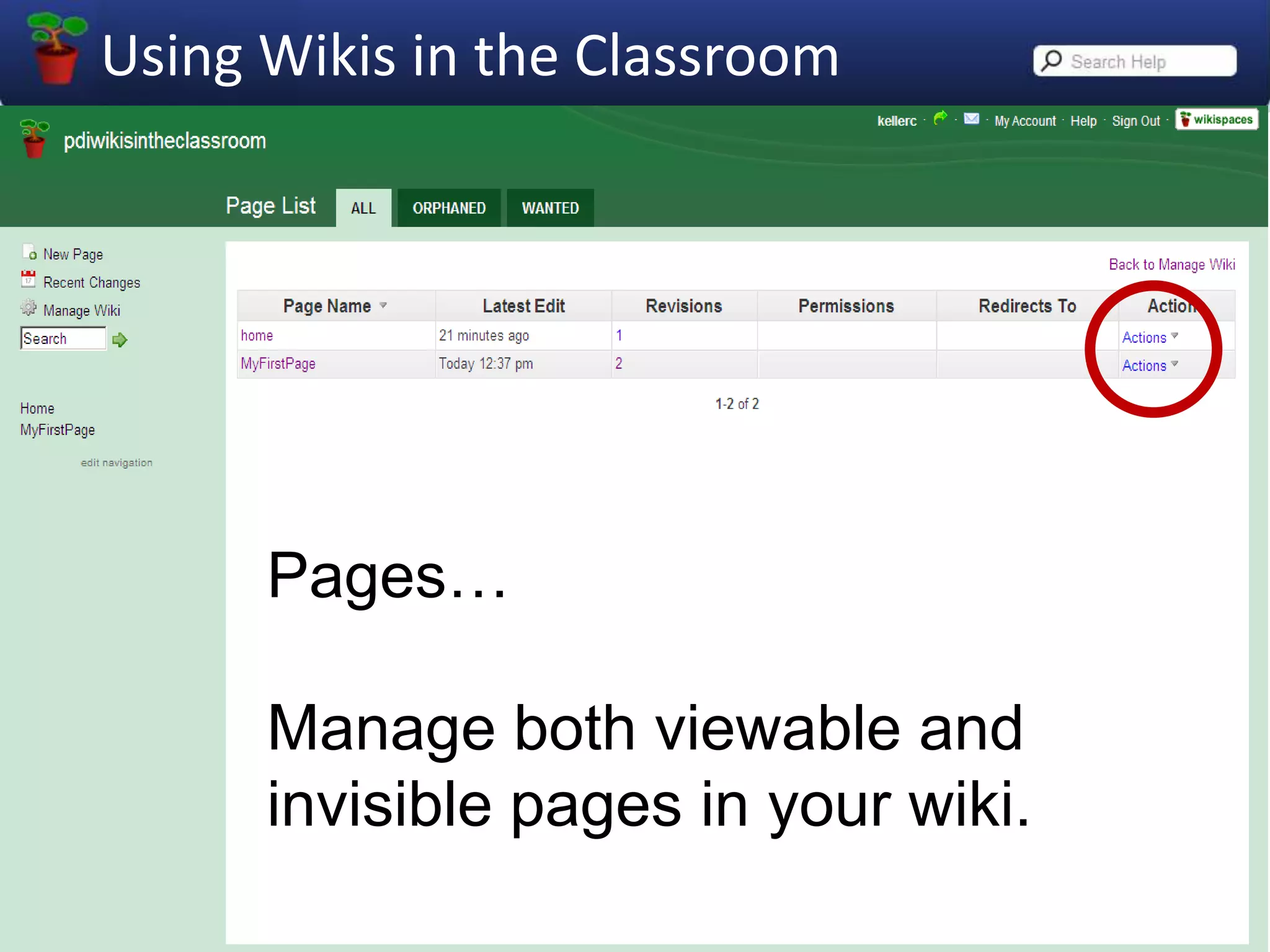 List pages automatically using the default “include pageList” widget…Or, delete this and make your own menu links… Or, just add links to it.