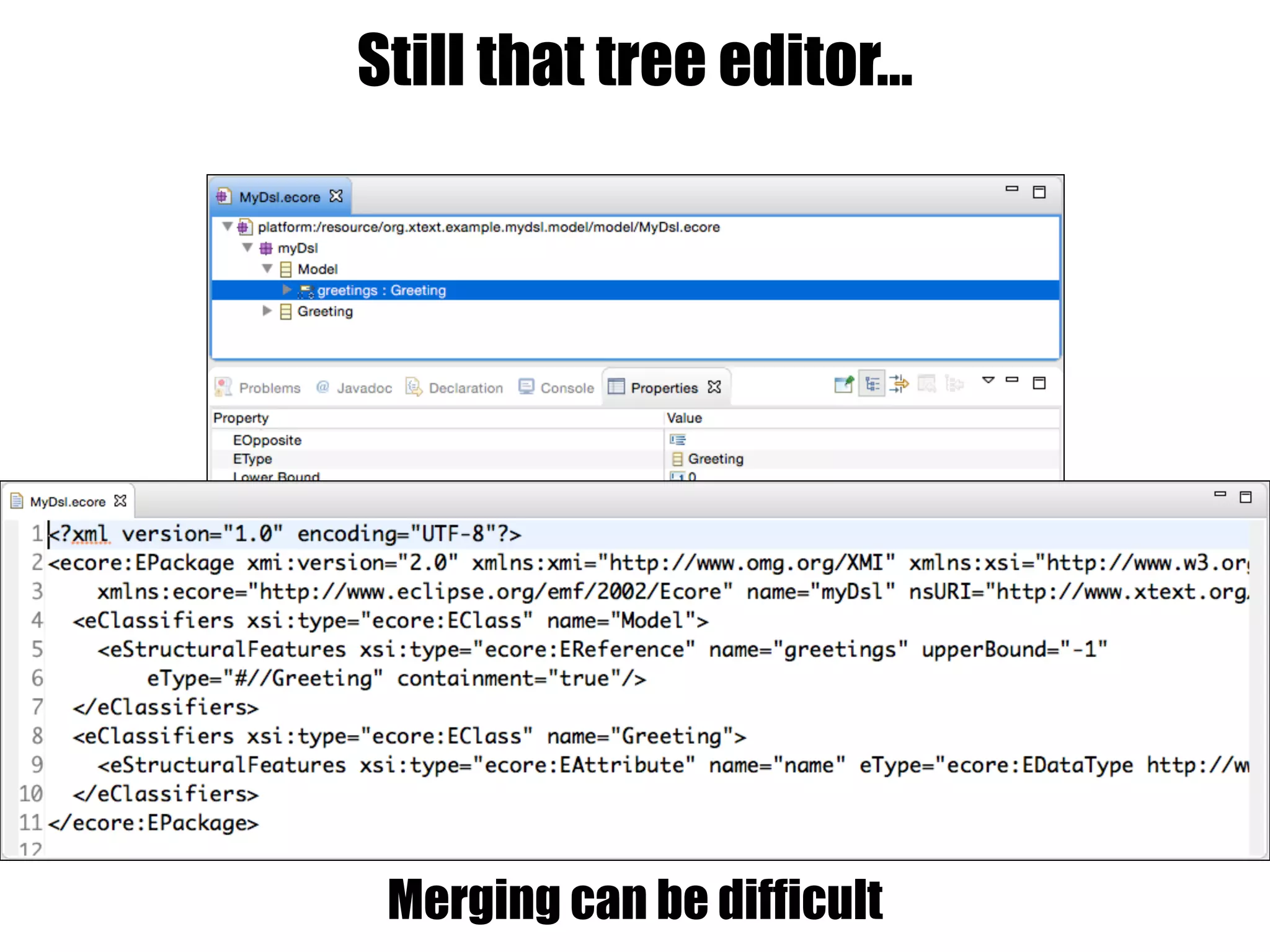 Still that tree editor…
Merging can be difficult
 