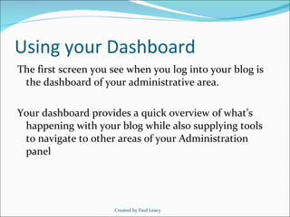 Using your dashboard (edublogs)