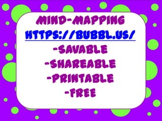 Mind-Mapping
https://bubbl.us/
    -Savable
   -Shareable
   -Printable
      -FREE
 