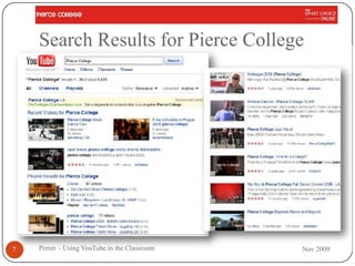 Search Results for Pierce College




7   Perret - Using YouTube in the Classroom   Nov 2009
 