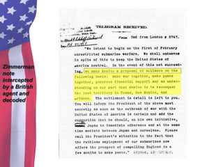 Zimmerman
note
intercepted
by a British
agent and
decoded
 
