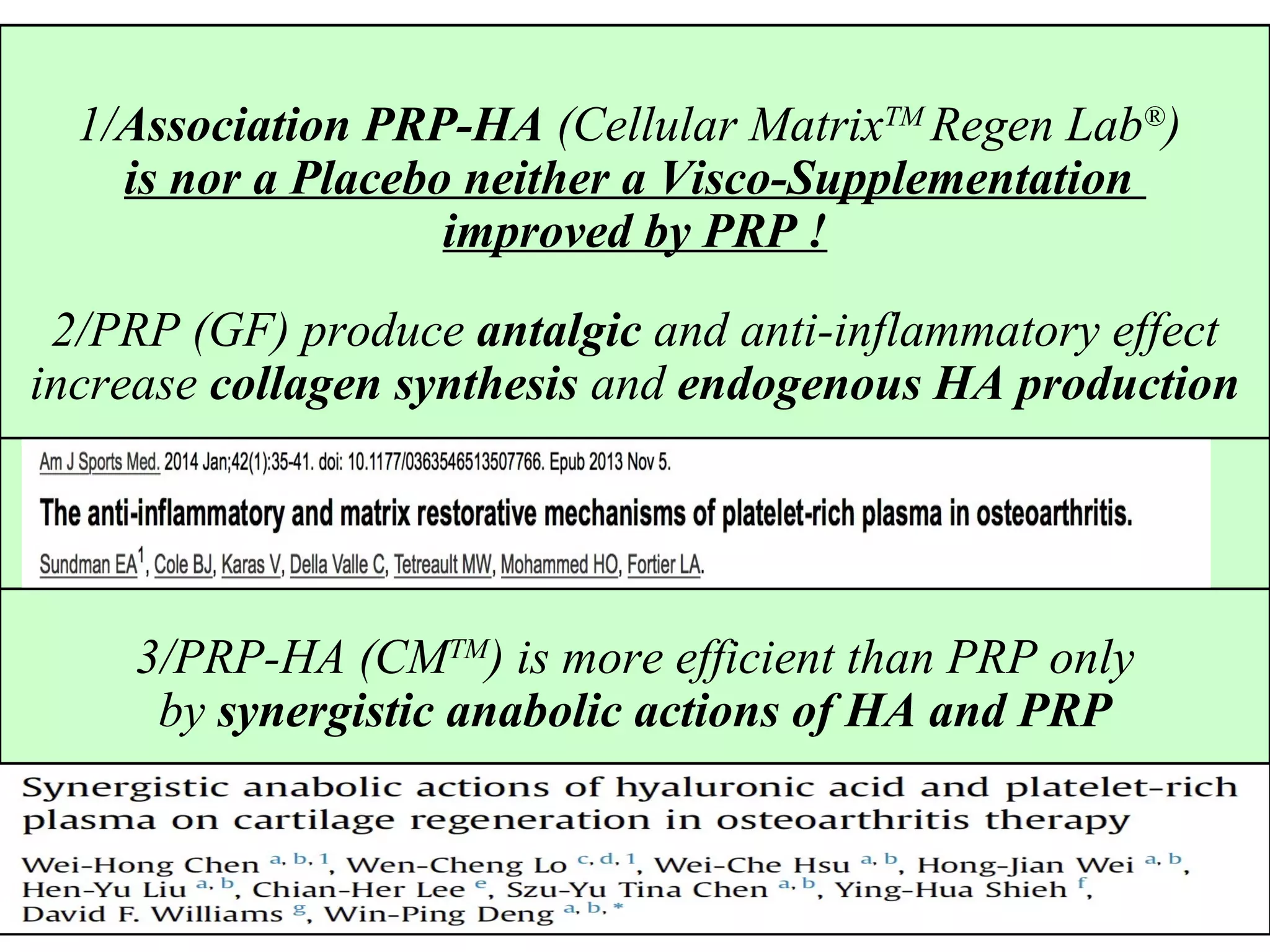 Use of PRP-HA for the Treatment of Articular and Peri-Articular ...