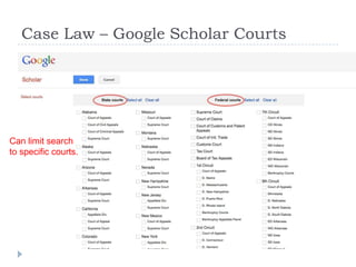 Case Law – Google Scholar Courts
Can limit search
to specific courts.
 