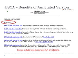 USCA – Benefits of Annotated Version
Entries include links to relevant ALR annotations.
 