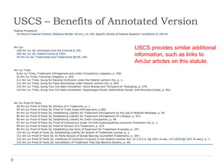 USCS – Benefits of Annotated Version
USCS provides similar additional
information, such as links to
AmJur articles on this statute.
 