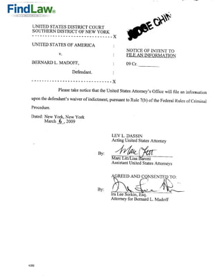 FindLaw | Madoff - Prosecutors' Intent to File Criminal Information