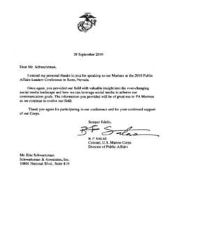 Letter from United States Marine Corps