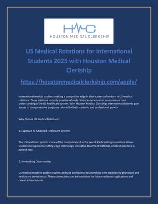 US Medical Rotations for International Students 2025 with Houston ...