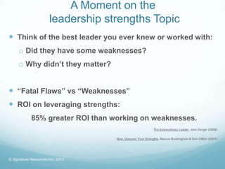 A Moment on the
                      leadership strengths Topic
 Think of the best leader you ever knew or worked with:
...