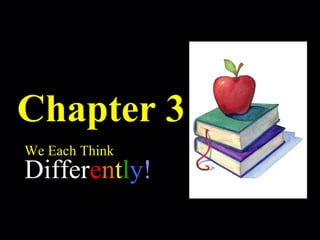 Robert Alan Black, Ph.D., CSP
alan @ cre8ng.com
http://www.cre8ng.com
Break Your CrayonsBreak Your Crayons
Chapter 3
We Each Think
Differently!
 