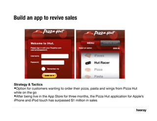Build an app to revive sales




Strategy & Tactics
• Option for customers wanting to order their pizza, pasta and wings f...