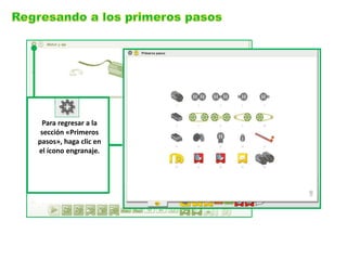 Para regresar a la sección «Primeros pasos», haga clic en el ícono engranaje.  
