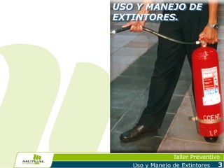 USO Y MANEJO DE
EXTINTORES.

Taller Preventivo
Uso y Manejo de Extintores

3

 